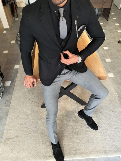 Henderson Jet Black Slim Fit Three-Piece Suit