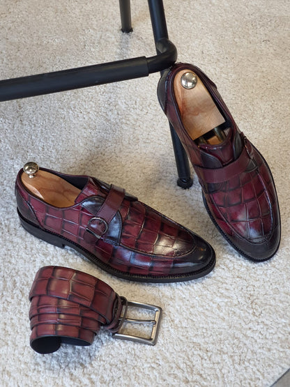 Antonio Burgundy Buckle Loafers - Elegant Leather Shoes for Every Occasion