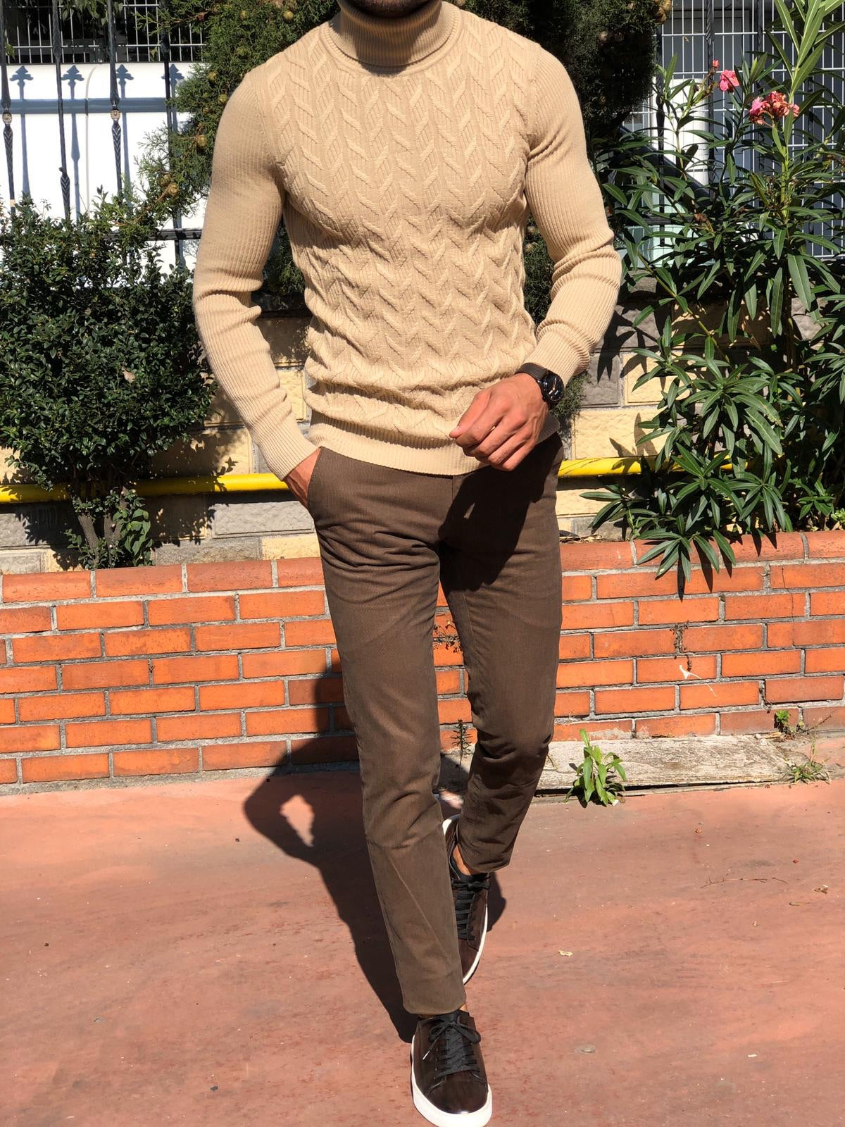 Marina Slim Fit Turtleneck Sweater in Claret Red