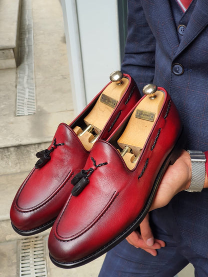Tassel Leather Burgundy Loafers