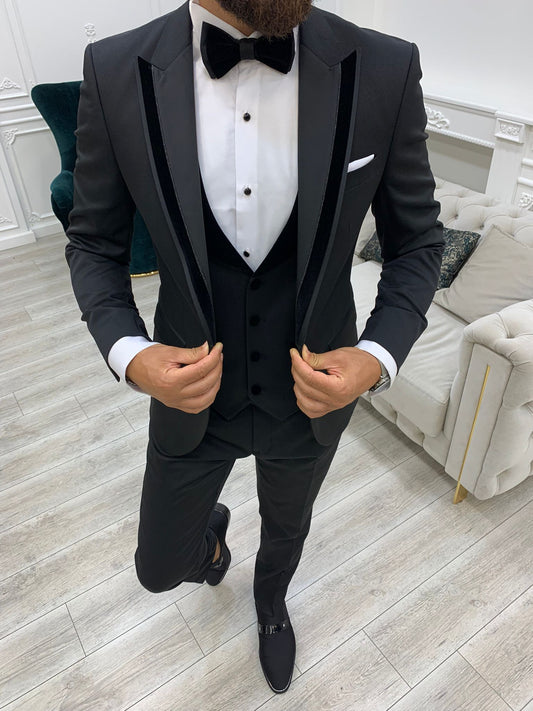 Edmond Black Slim Fit Velvet Peak Lapel Tuxedo