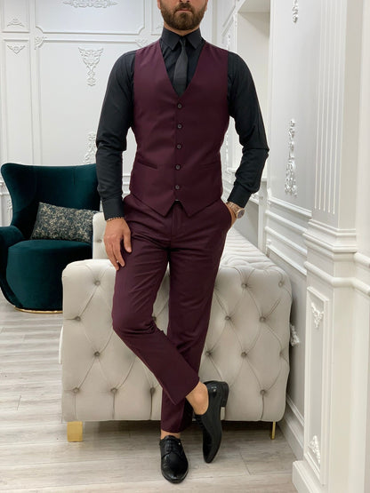 Lance Burgundy Slim Fit Suit