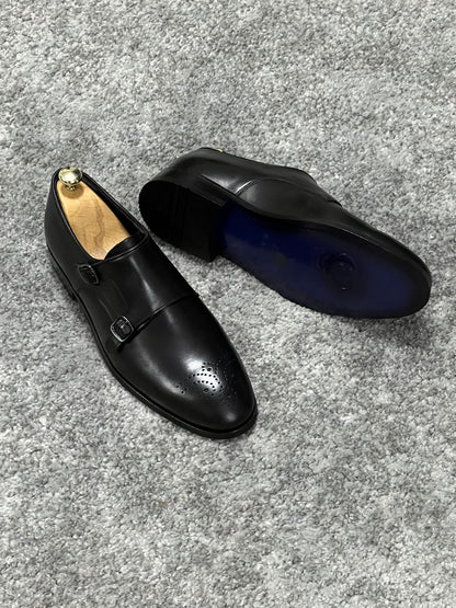 Lenzi Special Edition Neolite Sole Double Monk Stap Black Shoes