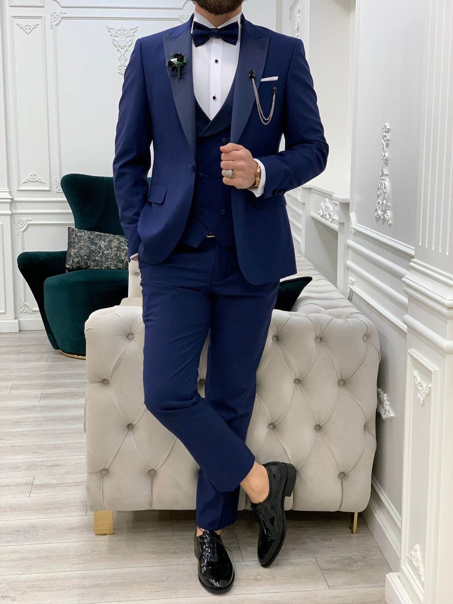 Perris Navy Blue Slim Fit Tuxedo
