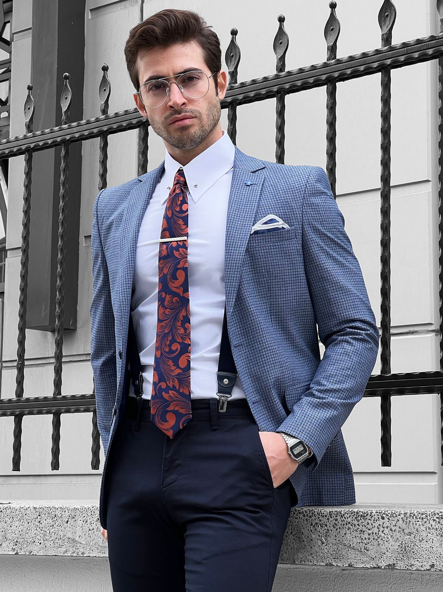 Eros Blue Slim Fit Peak Lapel Wool Blazer - The Perfect Blend of Style and Comfort