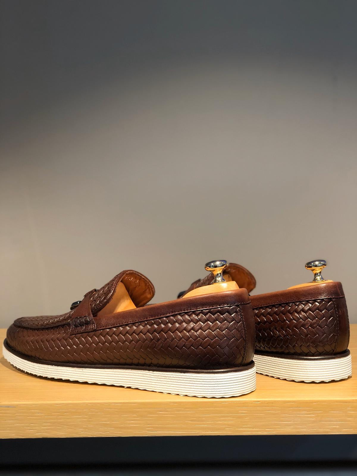 Odessa Brown Woven Leather Tassel Loafer