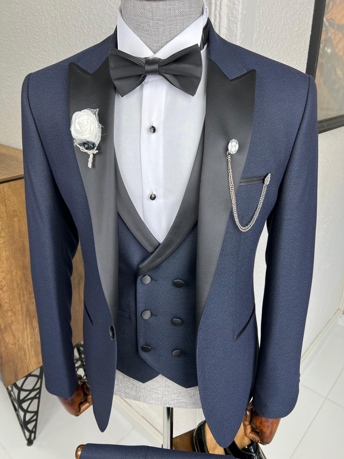 Veneta Slim Fit Dovetail Collared Navy Blue Tuxedo
