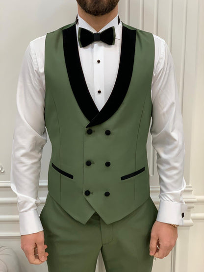 Eden Light Green Slim Fit Velvet Peak Lapel Tuxedo