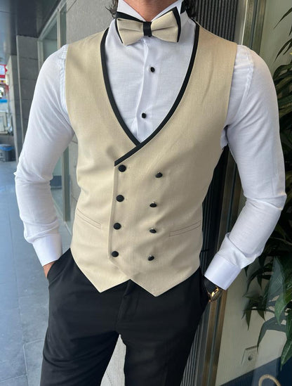 Bensen Slim Fit Mono Collared Beige Groom Suit