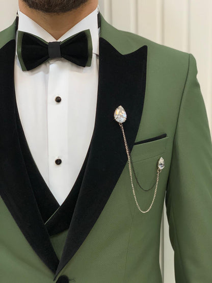 Eden Light Green Slim Fit Velvet Peak Lapel Tuxedo