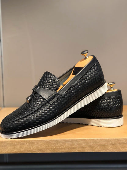 Odessa Black Woven Leather Tassel Loafer