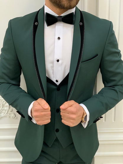 Infinite Green Slim Fit Velvet Peak Lapel Tuxedo