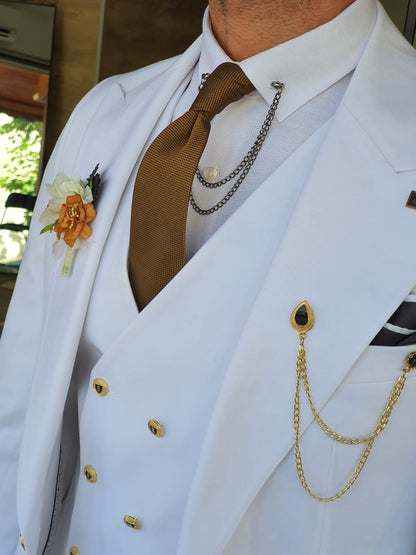 Boston White Slim Fit Peak Lapel Wool Suit for Modern Men