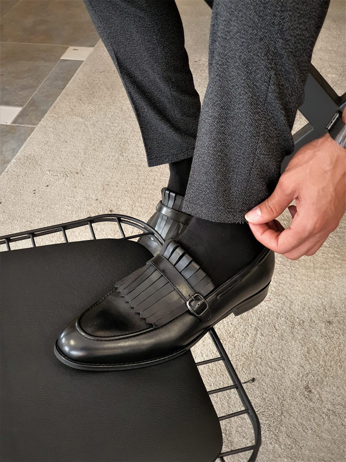Torino Black Kilt Loafers - Elegant Leather Footwear for Any Occasion