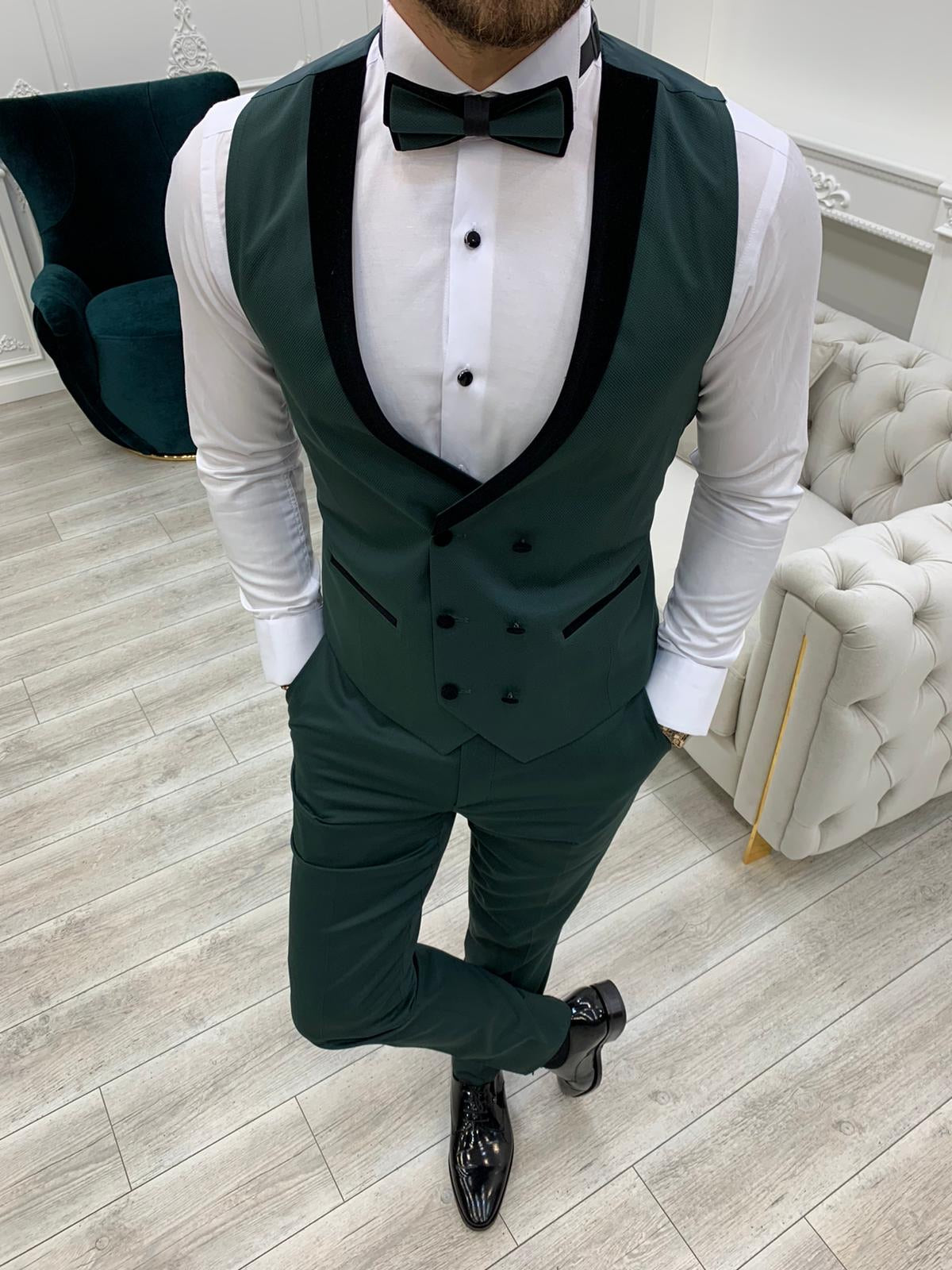 Royal Green Slim Fit Velvet Peak Lapel Tuxedo
