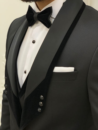 Infinite Black Slim Fit Velvet Shawl Lapel Tuxedo
