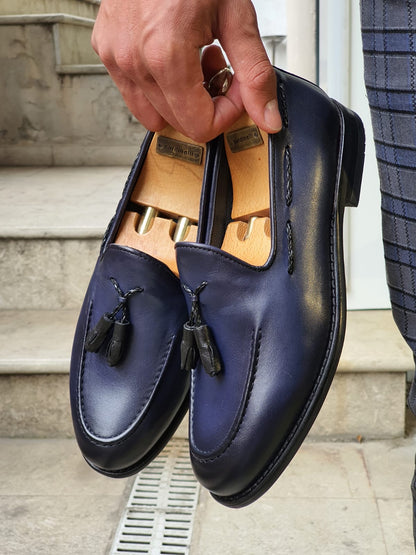 Fort Worth Navy Blue Tassel Loafer - Sophisticated Leather Footwear