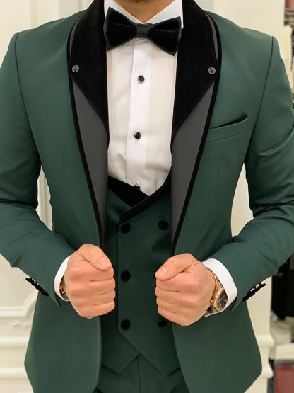 Bergamo Green Slim Fit Velvet Peak Lapel Tuxedo