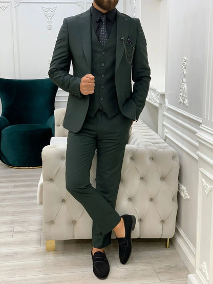 Eros Green Slim Fit Peak Lapel Suit - Elegant and Versatile BOJONI