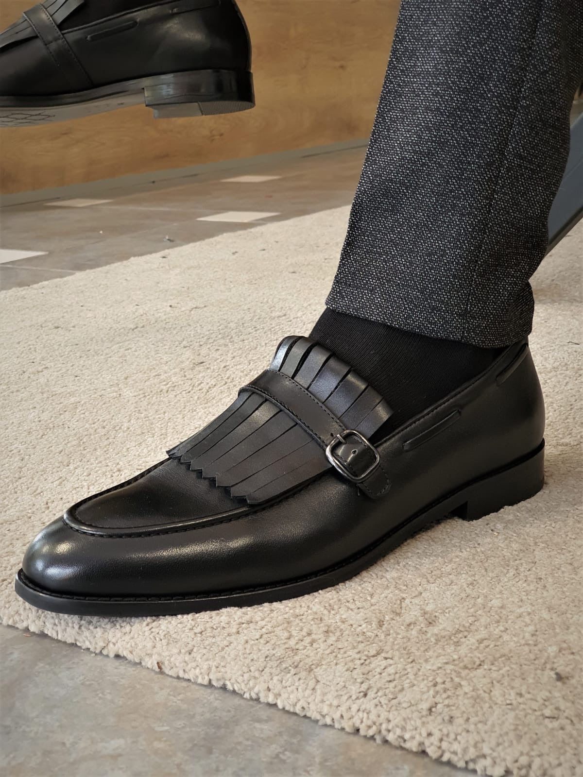 Torino Black Kilt Loafers - Elegant Leather Footwear for Any Occasion