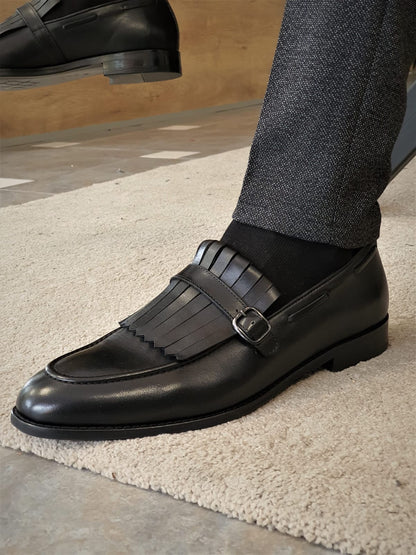 Torino Black Kilt Loafers - Elegant Leather Footwear for Any Occasion