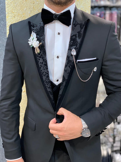 Genova Black Slim Fit Peak Lapel Tuxedo for Elegant Occasions