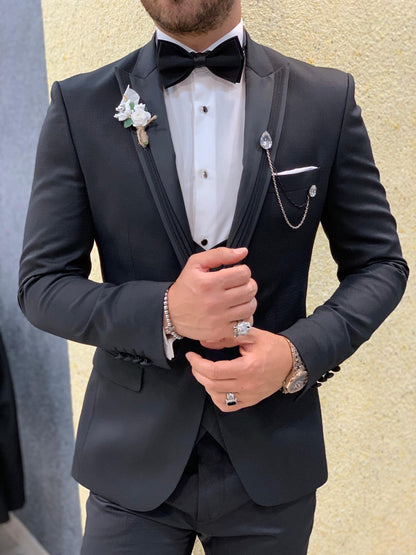 Edmond Black Slim Fit Peak Lapel Tuxedo: Luxury Redefined