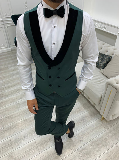Infinite Green Slim Fit Velvet Peak Lapel Tuxedo