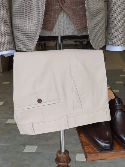 Acacia Beige Slim Fit Notch Lapel Suit - Three-Piece Elegance BOJONI