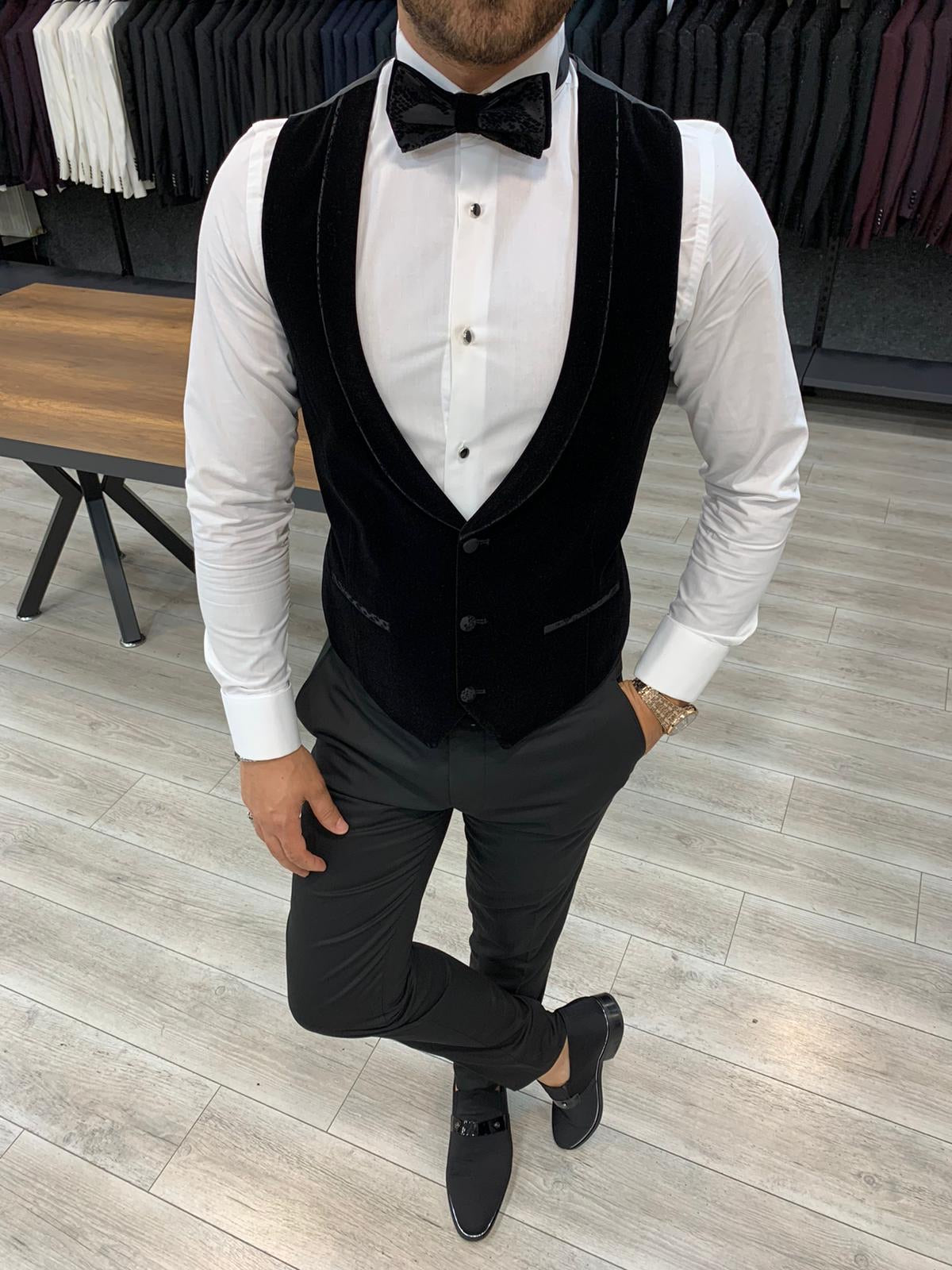 Genova Black Slim Fit Shawl Lapel Tuxedo for Men