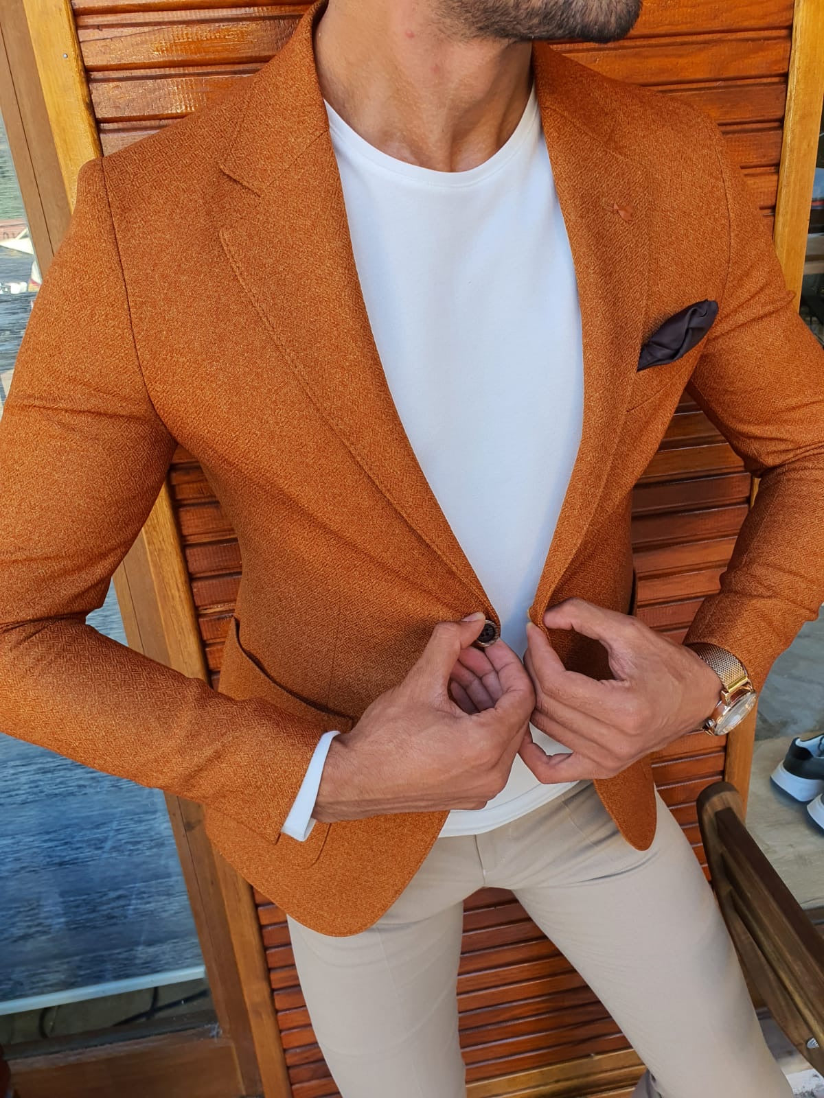 Stefano Camel Slim Fit Blazer - The Epitome of Sophistication