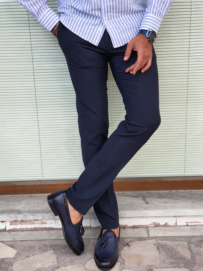 Jackson Navy Blue Slim Fit Pants - Versatile Elegance for Every Occasion