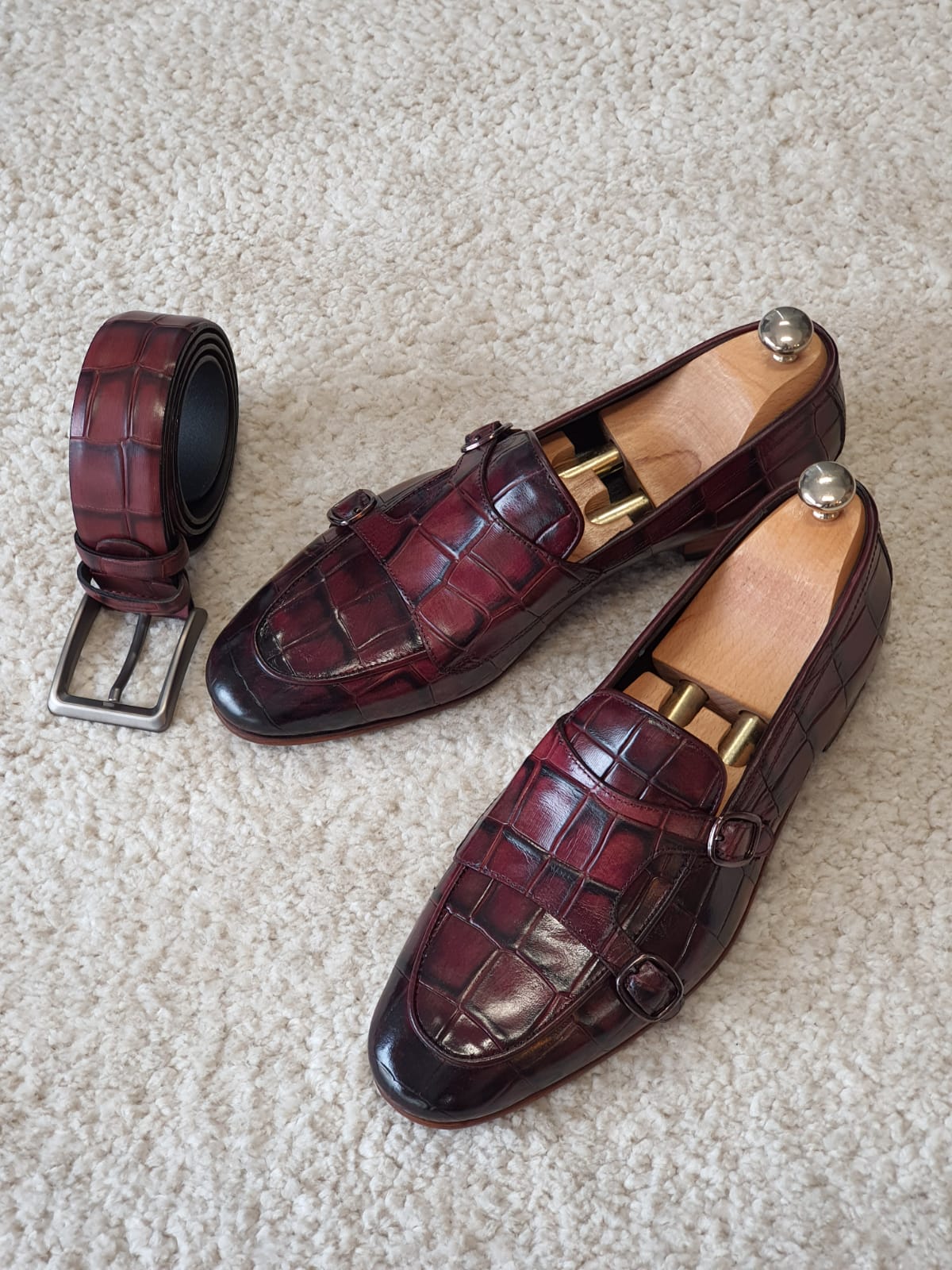 Antonio Burgundy Double Monk Strap Loafers - Redefining Elegance in Men's Footwear
