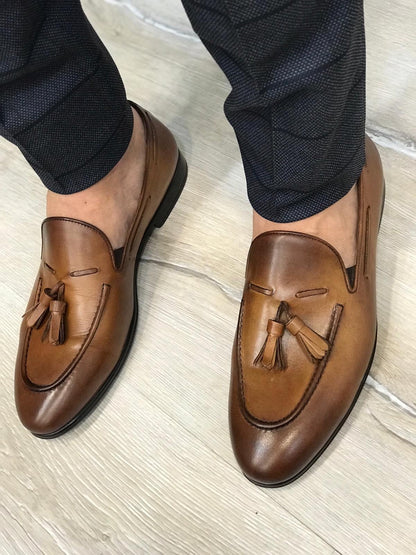 Tassel Leather Brown Loafers
