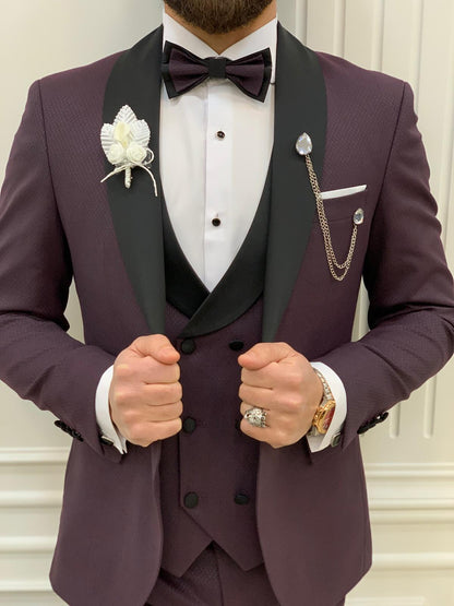 Avion Burgundy Slim Fit Shawl Lapel Tuxedo