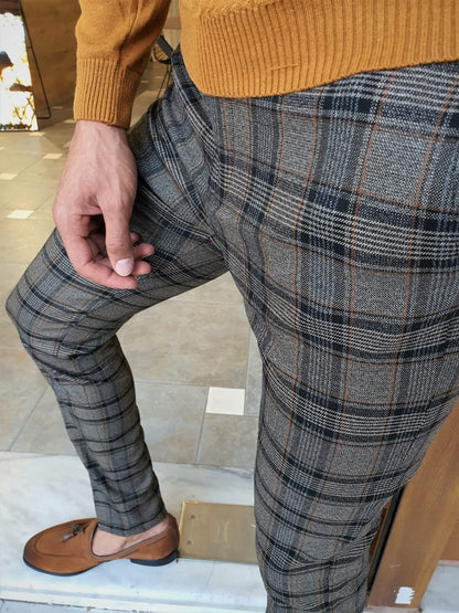 Henderson Camel Slim Fit Plaid Pants for the Modern Man