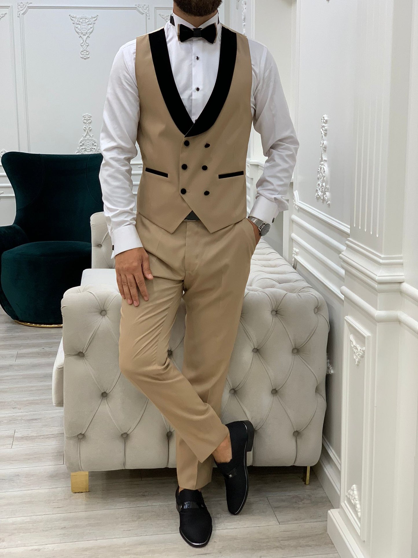 Mark Golden Slim Fit Velvet Peak Lapel Tuxedo