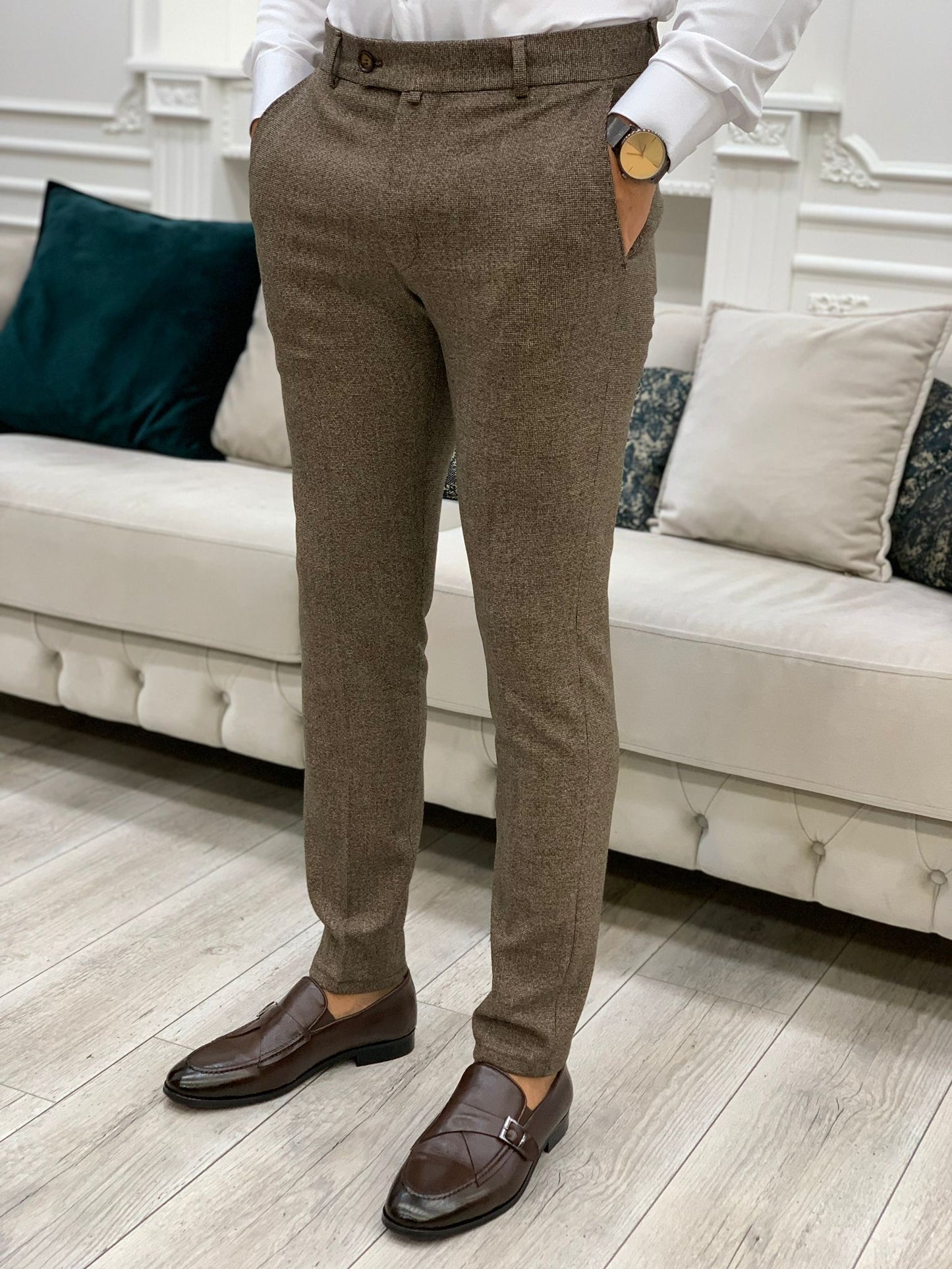 Serra Brown Slim Fit Pants - Elegance Meets Comfort