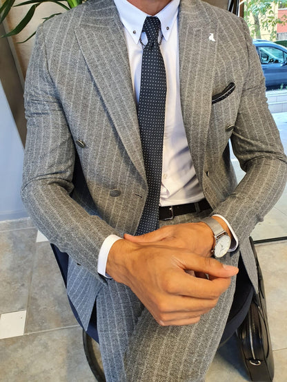 Wellington Gray Pinstripe Double Breasted Suit