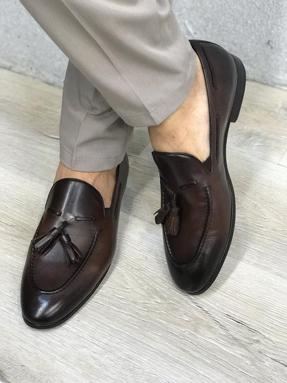 Tassel Leather Dark Brown Loafers – Sophisticated Footwear for Every Occasion