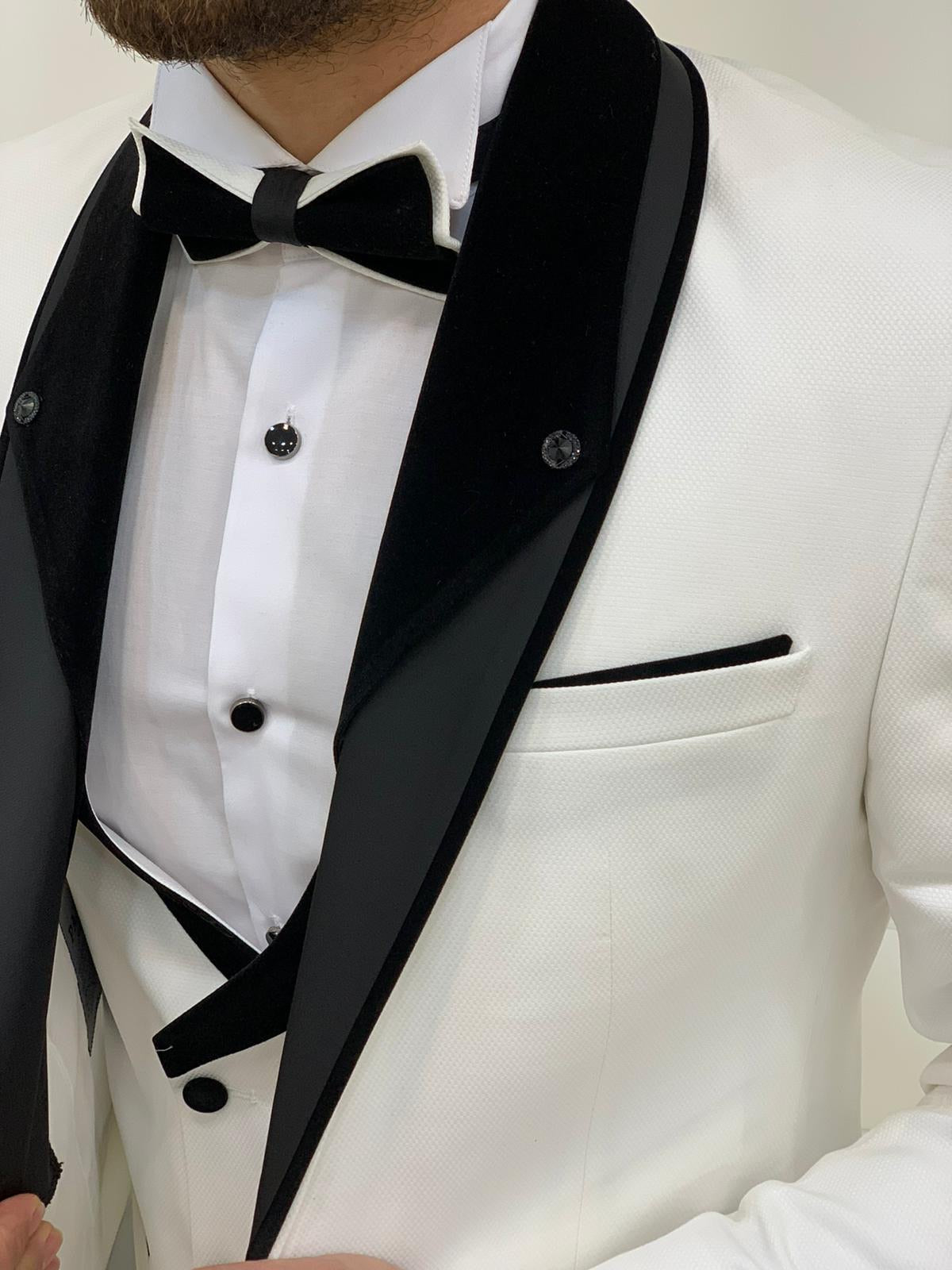 Austin White Slim Fit Shawl Lapel Tuxedo - Elevate Your Formal Look