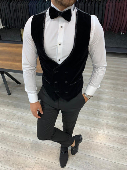 Genova Black Slim Fit Peak Lapel Tuxedo for Elegant Occasions