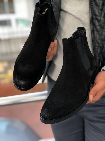 Aqua Black Suede Leather Chelsea Boots