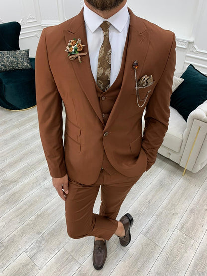 Lance Brown Slim Fit Three-Piece Suit