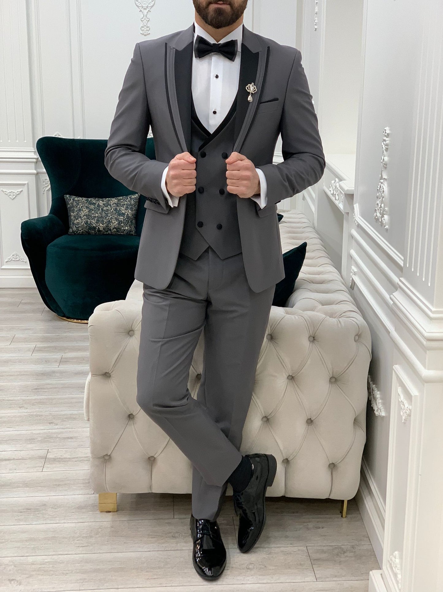 Glendale Gray Slim Fit Peak Lapel Tuxedo