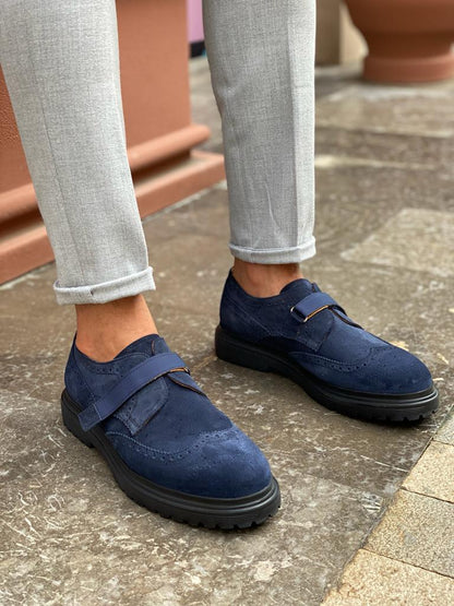 Toros Blue Suede Wing Tip Derby Shoes