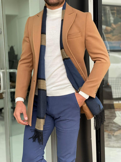 Viena Camel Slim Fit Wool Long Coat
