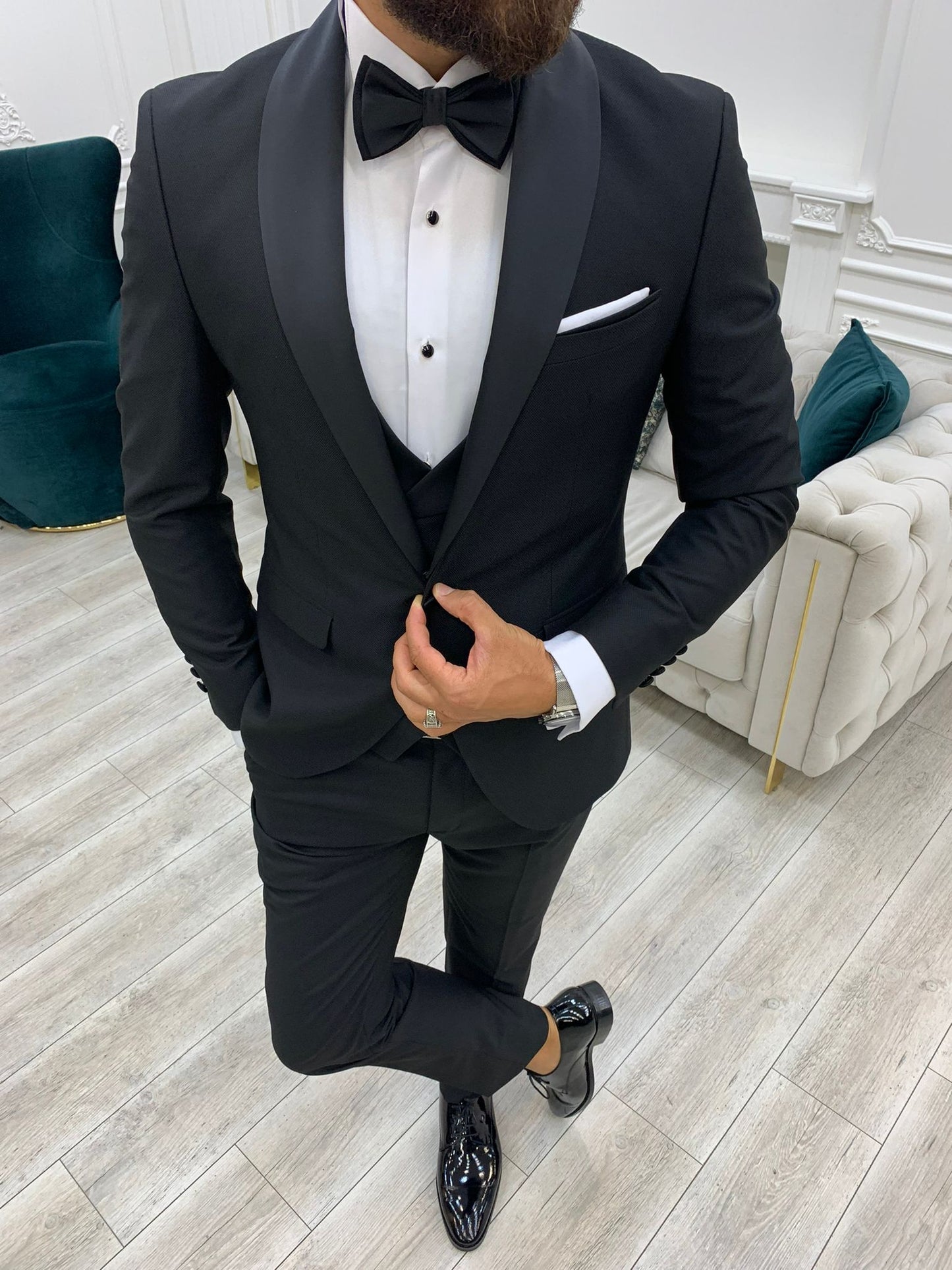 Lazio Black Slim Fit Shawl Lapel Tuxedo