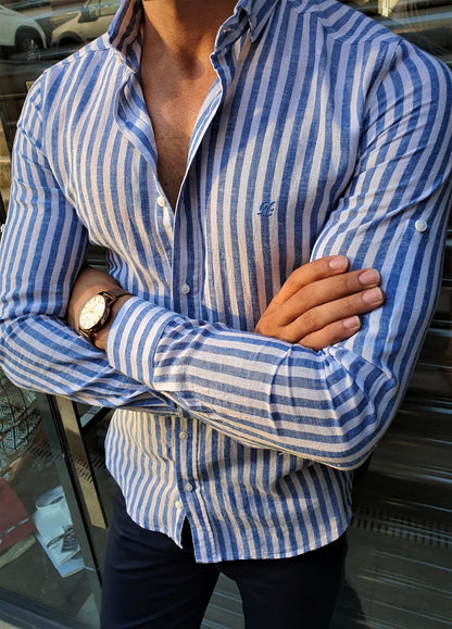 Brabion Stefano Blue Striped Slim-Fit Shirt