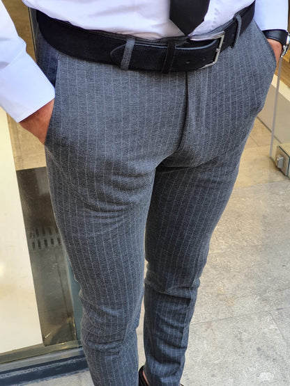 Oakland Anthracite Slim Fit Pinstripe Pants
